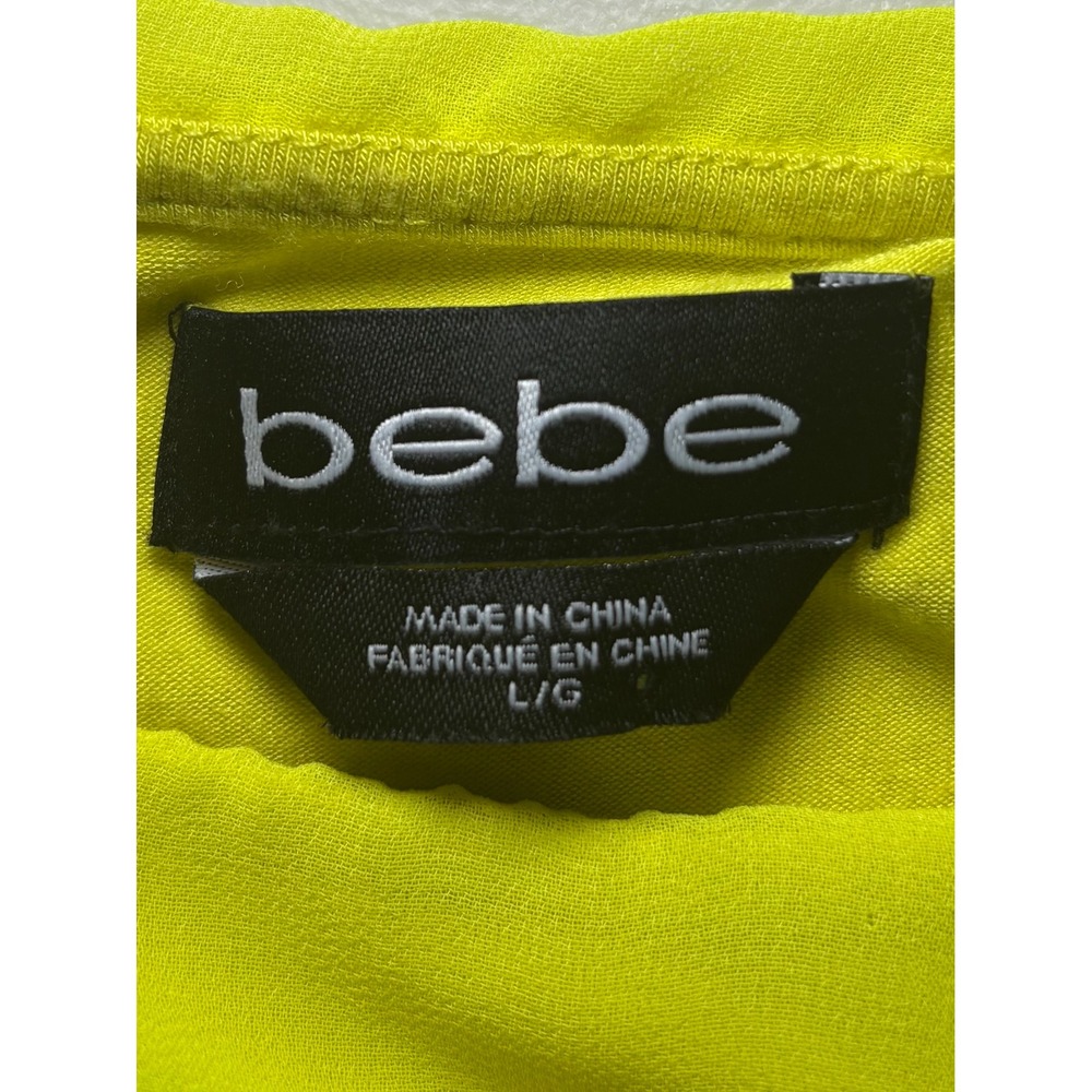 Bebe Neon Yellow Draped Bodycon‎ Shift Dress Large Sleeveless Asymmetric Hem - Picture 5 of 10